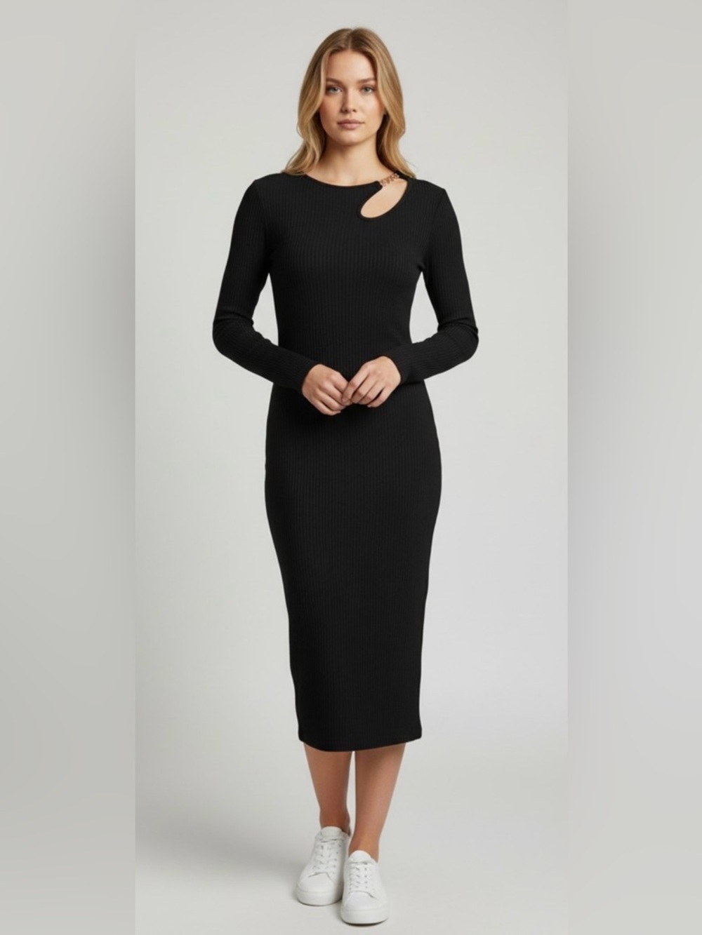 Derek Heart Black Long-Sleeve  Midi  Dress size S